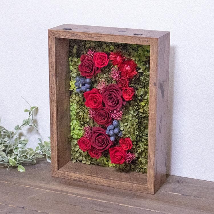 絵画のように見せる花 プリザーブドフラワー フレーム 額縁に入ったお花 RED