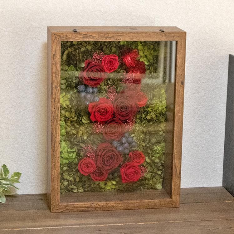 絵画のように見せる花 プリザーブドフラワー フレーム 額縁に入ったお花 RED
