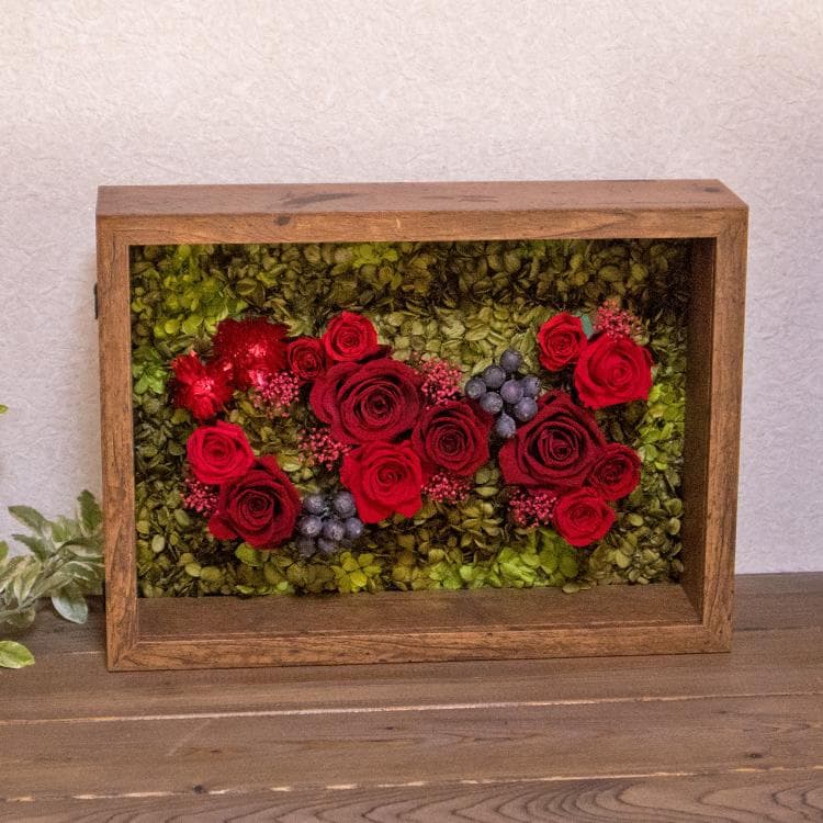 絵画のように見せる花 プリザーブドフラワー フレーム 額縁に入ったお花 RED