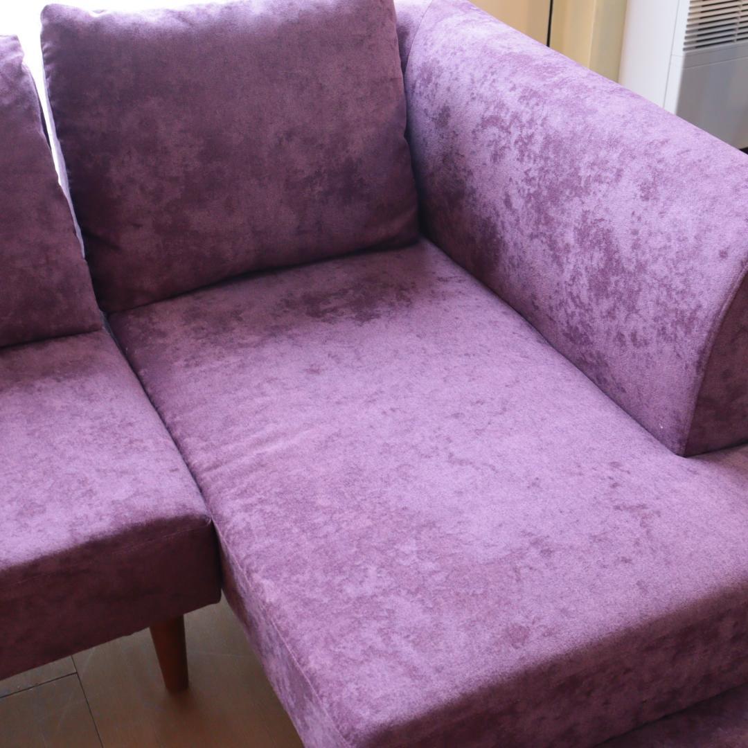 L型ソファ パープル シェーズロング ベルベット