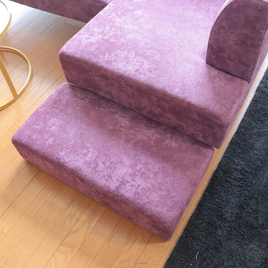 L型ソファ パープル シェーズロング ベルベット