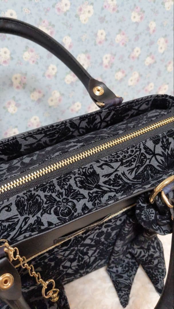 リバティ　ストロベリーメドウ　フロッキー加工　グレー　トートバッグセット