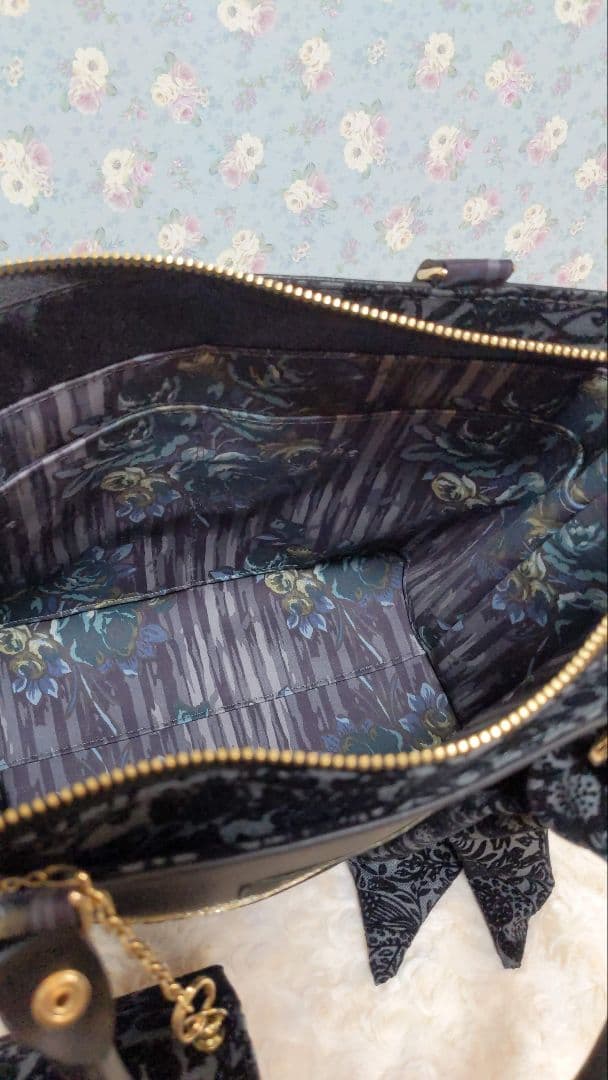 リバティ　ストロベリーメドウ　フロッキー加工　グレー　トートバッグセット