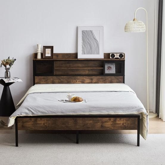 人気再入荷！SD・セミダブル　ベッドフレーム・コンセント付きBROWN