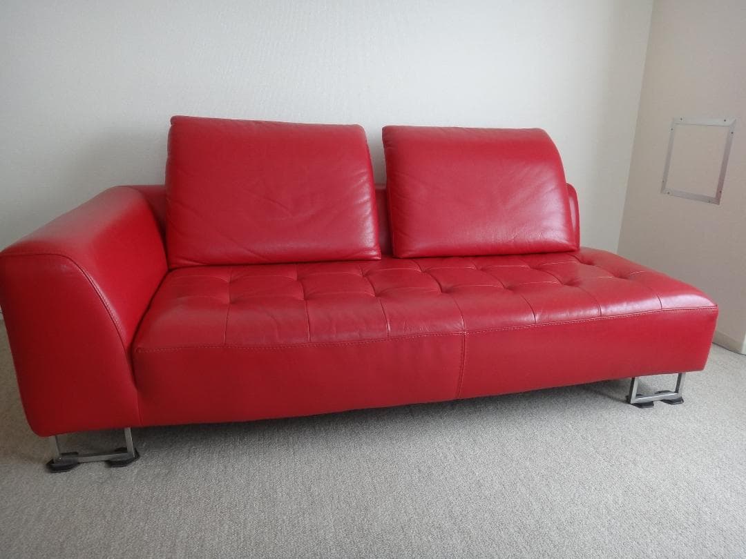 大塚家具 IDC L/S COMFORT 11 革張り 2人掛け 赤ソファ