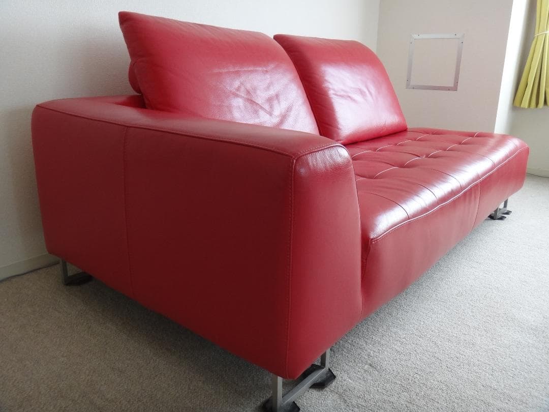大塚家具 IDC L/S COMFORT 11 革張り 2人掛け 赤ソファ