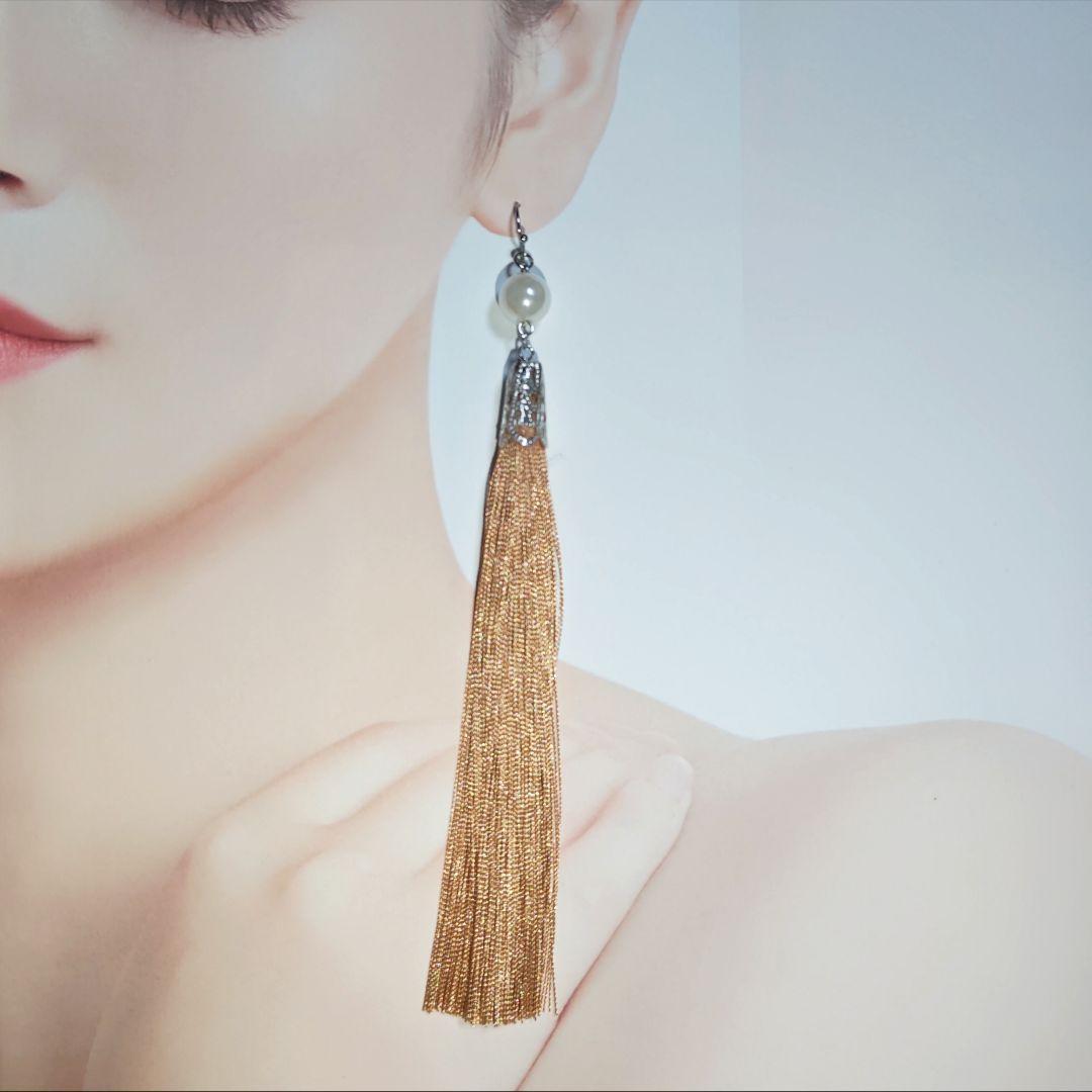 【1281】大きめパールビーズとタッセルのピアス