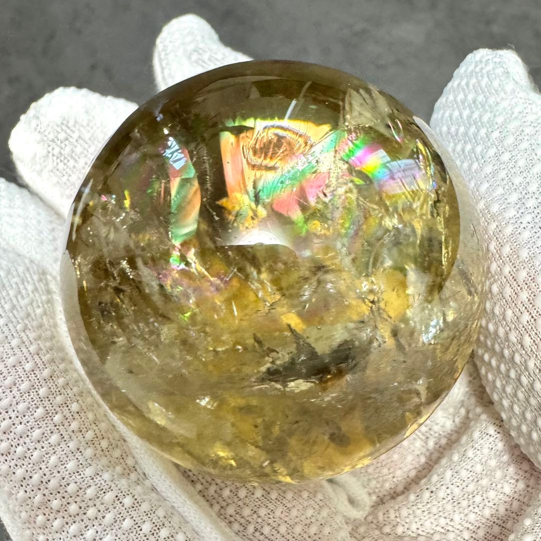 虹入り レインボー シトリン 黄水晶 丸玉 スフィア 50.3mm