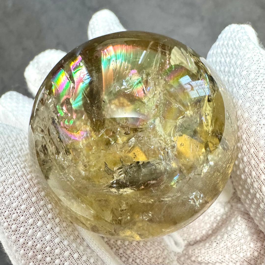 虹入り レインボー シトリン 黄水晶 丸玉 スフィア 50.3mm