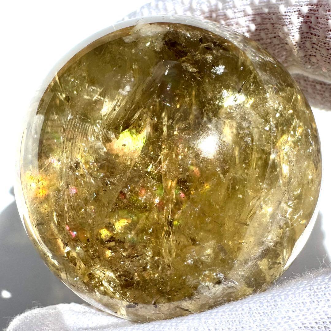 虹入り レインボー シトリン 黄水晶 丸玉 スフィア 50.3mm