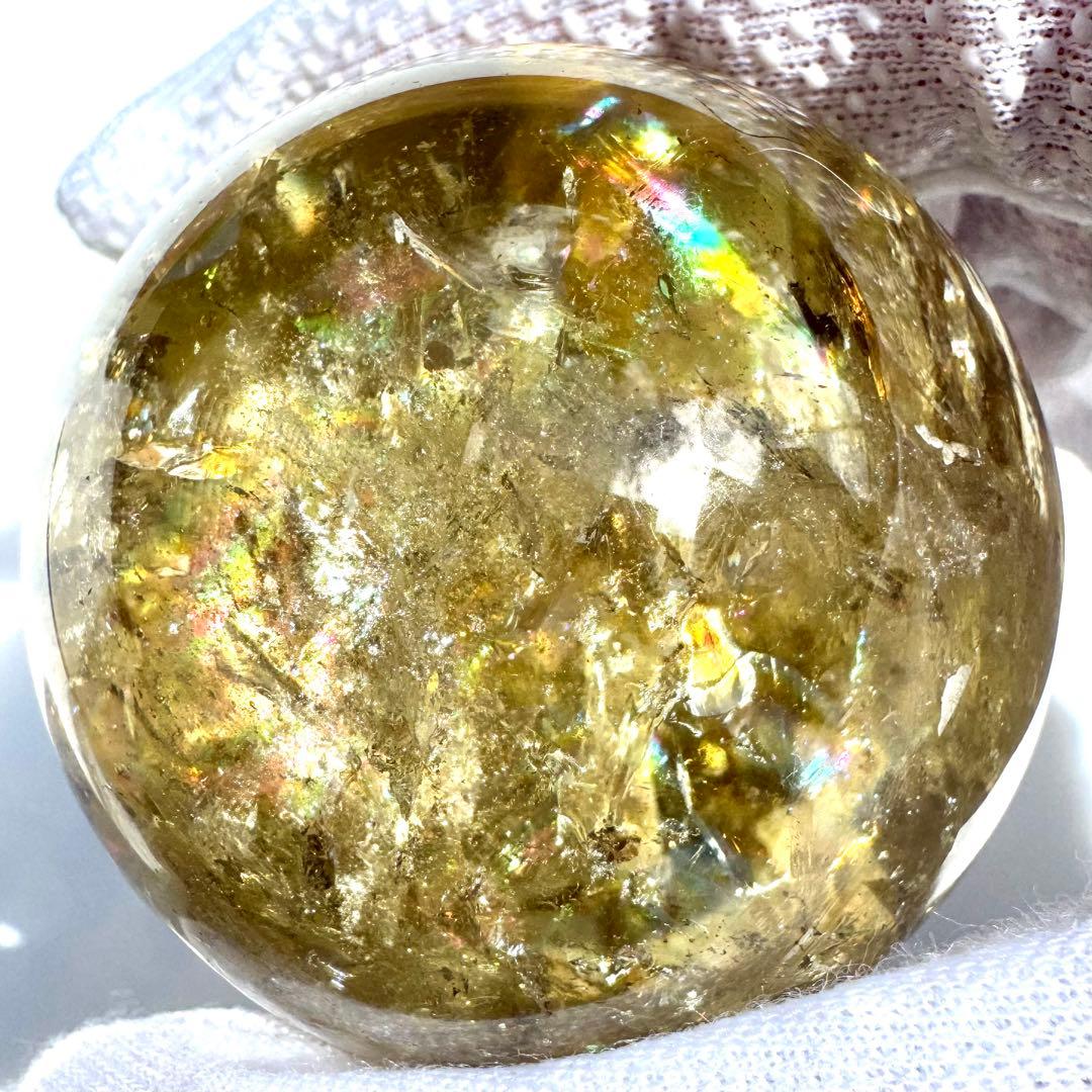 虹入り レインボー シトリン 黄水晶 丸玉 スフィア 50.3mm