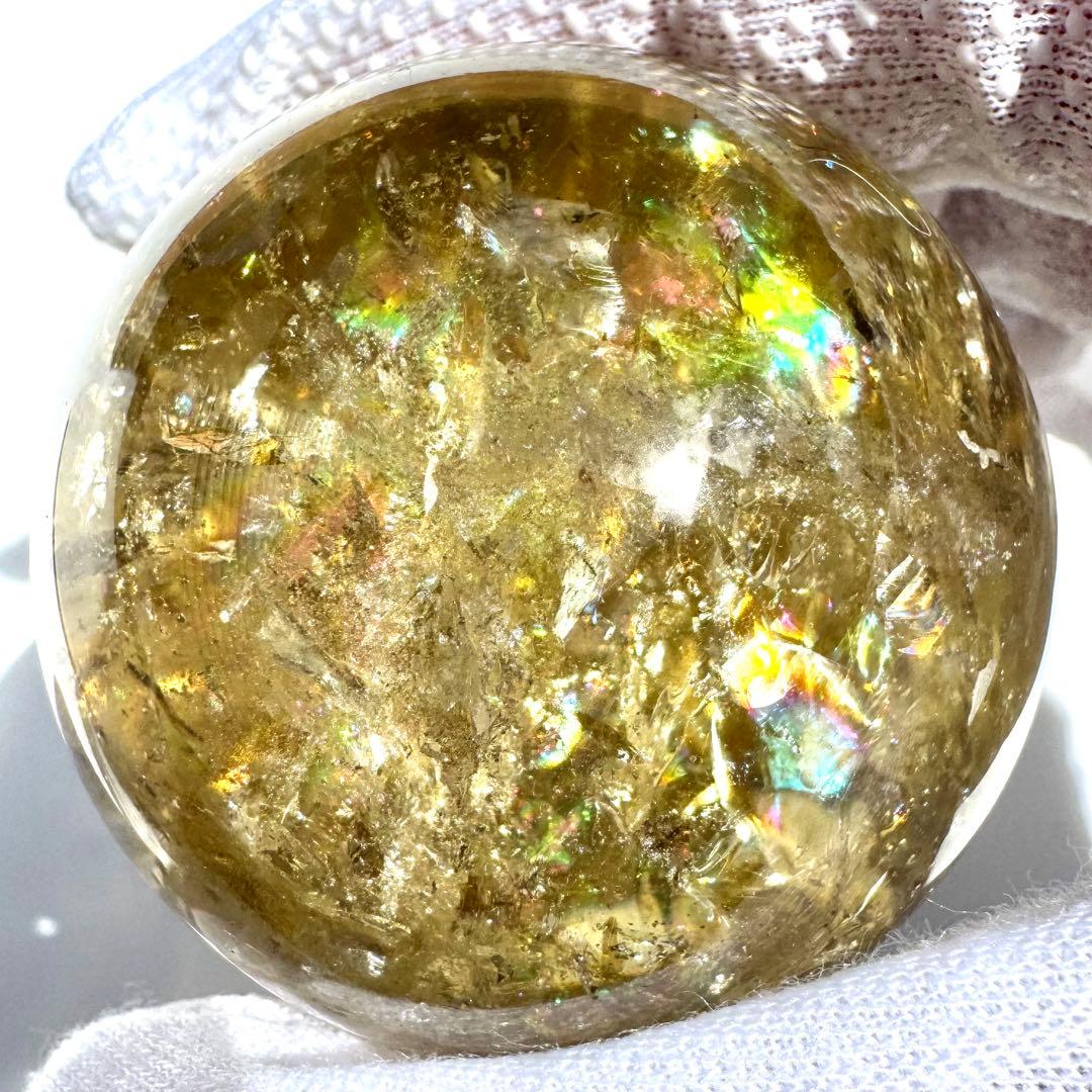 虹入り レインボー シトリン 黄水晶 丸玉 スフィア 50.3mm
