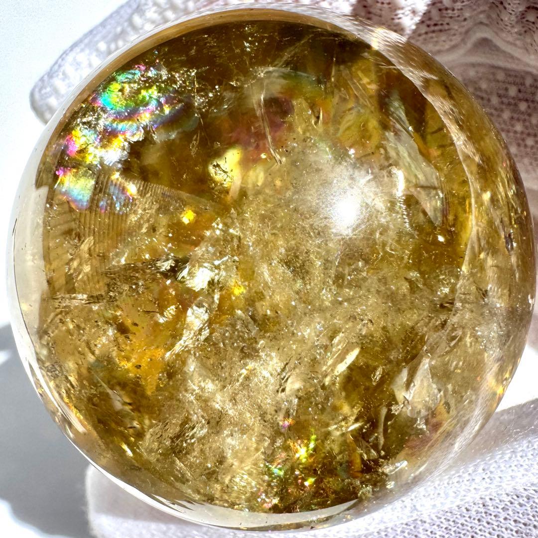 虹入り レインボー シトリン 黄水晶 丸玉 スフィア 50.3mm