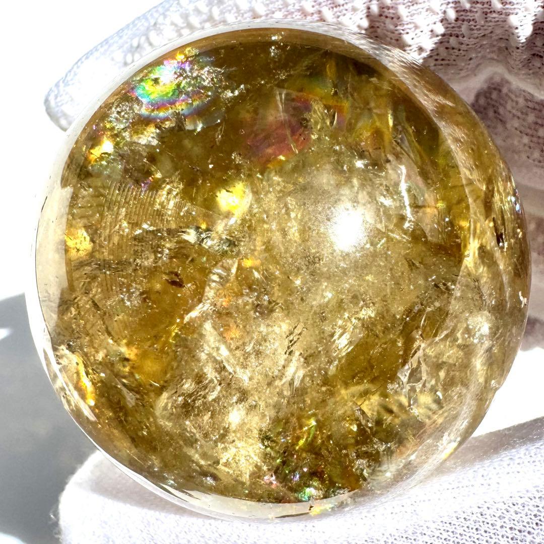 虹入り レインボー シトリン 黄水晶 丸玉 スフィア 50.3mm