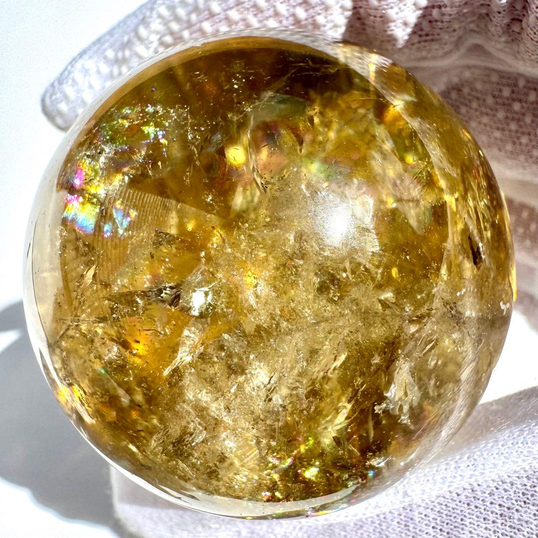 虹入り レインボー シトリン 黄水晶 丸玉 スフィア 50.3mm
