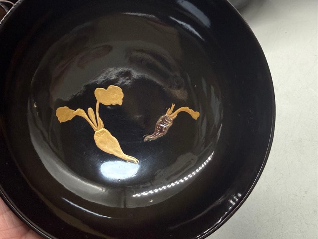 時代 輪島塗 黒蒔絵 大根模様吸い物椀9点 木製 共箱260204 - メルカリ