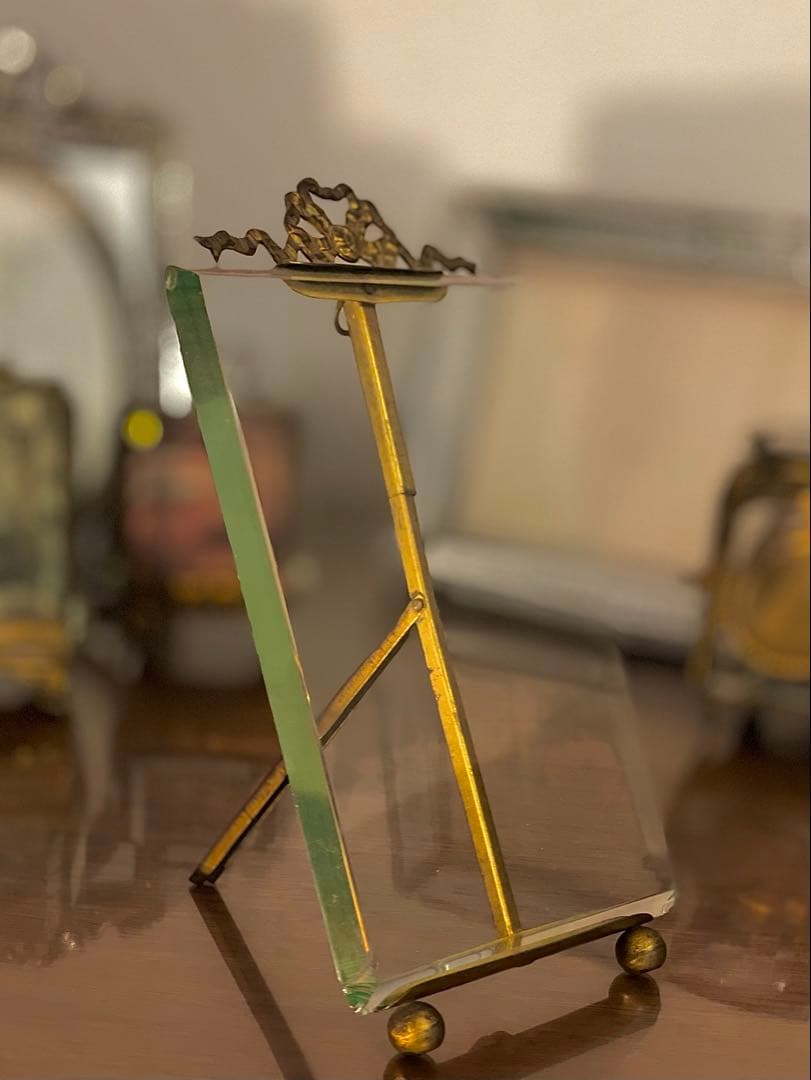 フランス　アンティーク　写真立て　真鍮　ガラス　19世紀　アールヌーボー