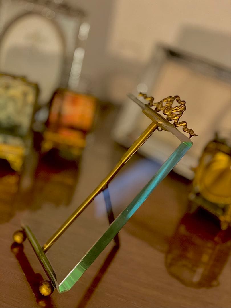 フランス　アンティーク　写真立て　真鍮　ガラス　19世紀　アールヌーボー