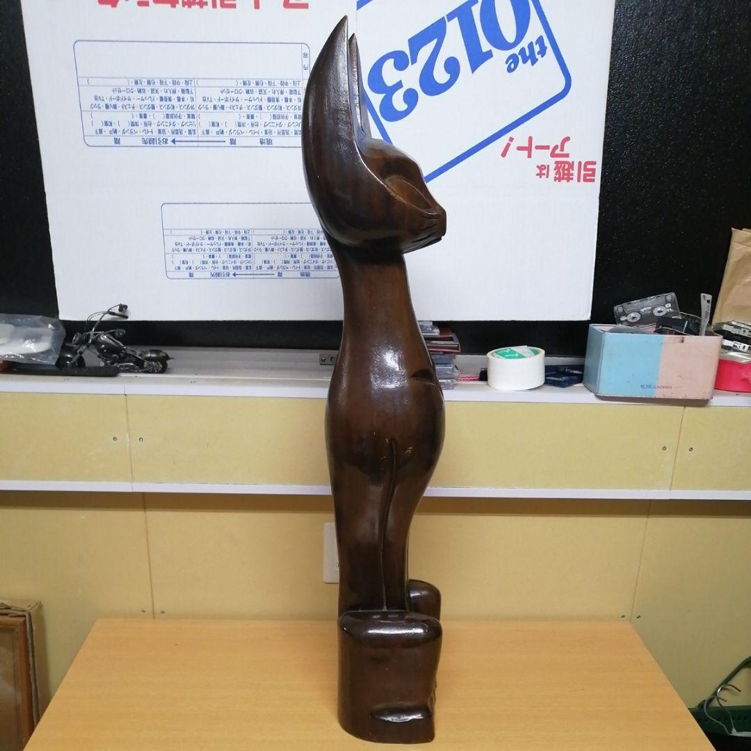 木彫りのネコの置物 木 ネコ 置物 インテリア 癒やし オブジェ 縦 92cm