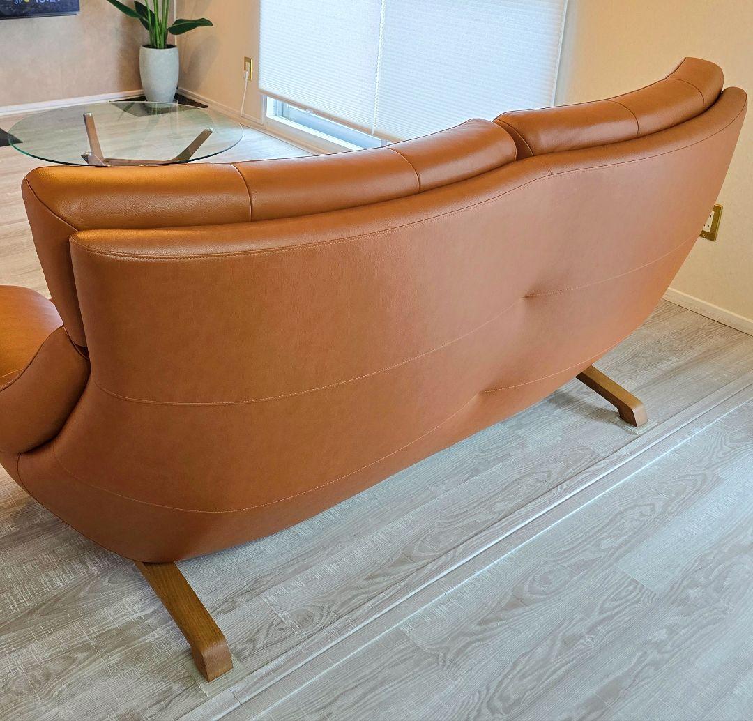 カリモク ソファ ZU46 本革　ブラウン