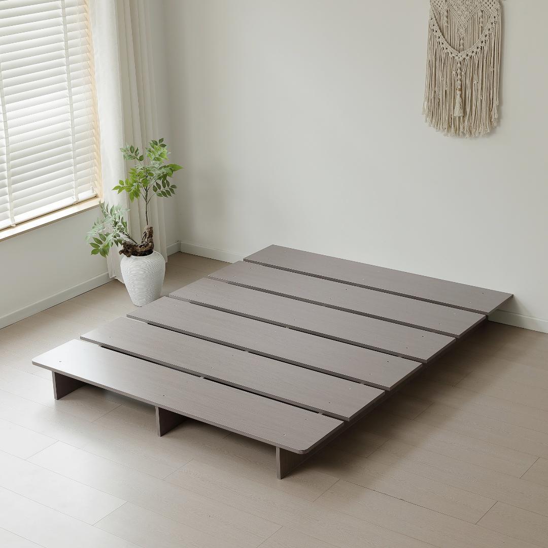 【幅140cm】ベッド　脚付き　木目調　コンパクト　GREY