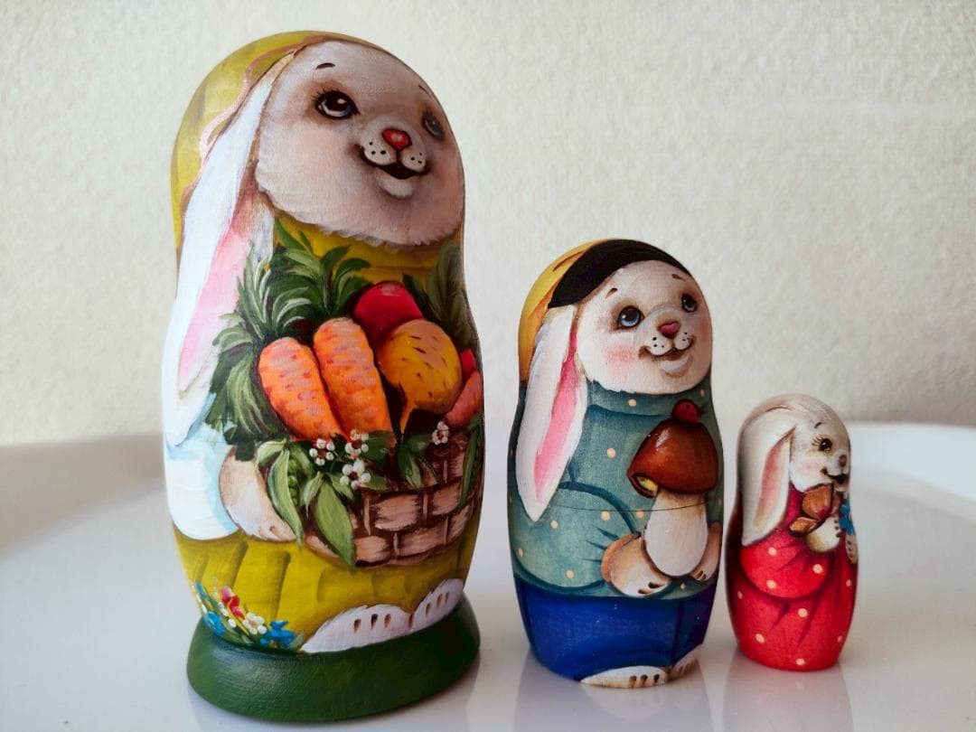 【KV016】11cm級 マトリョーシカ カバノヴァ　うさぎの親子