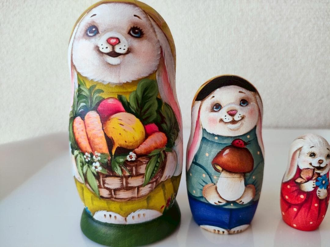 【KV016】11cm級 マトリョーシカ カバノヴァ　うさぎの親子