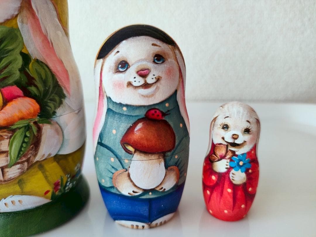 【KV016】11cm級 マトリョーシカ カバノヴァ　うさぎの親子