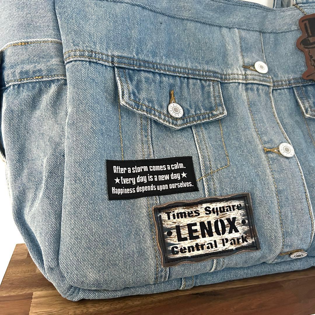 966.超特大‼️デニムリメイク トートバッグ　ジージャン　本革タグ