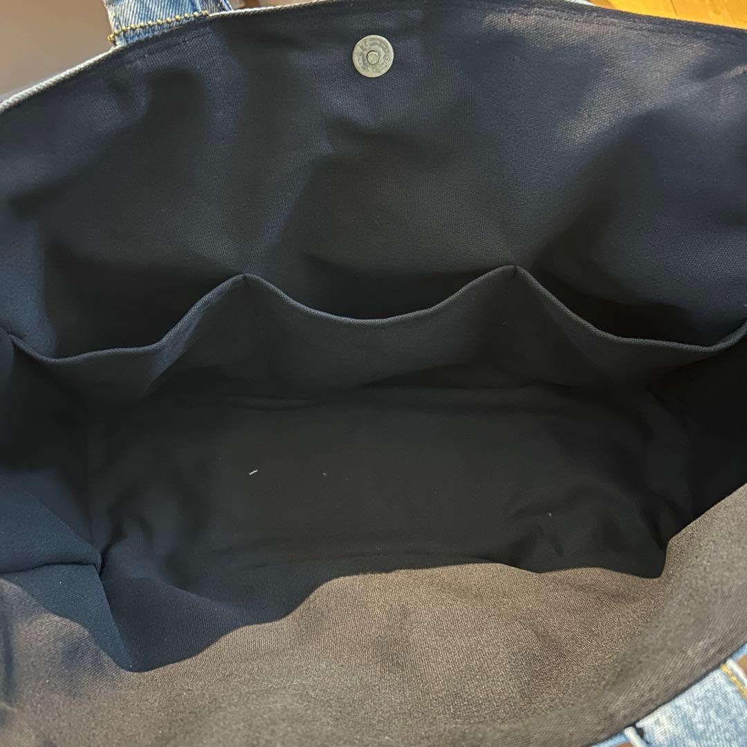 966.超特大‼️デニムリメイク トートバッグ　ジージャン　本革タグ