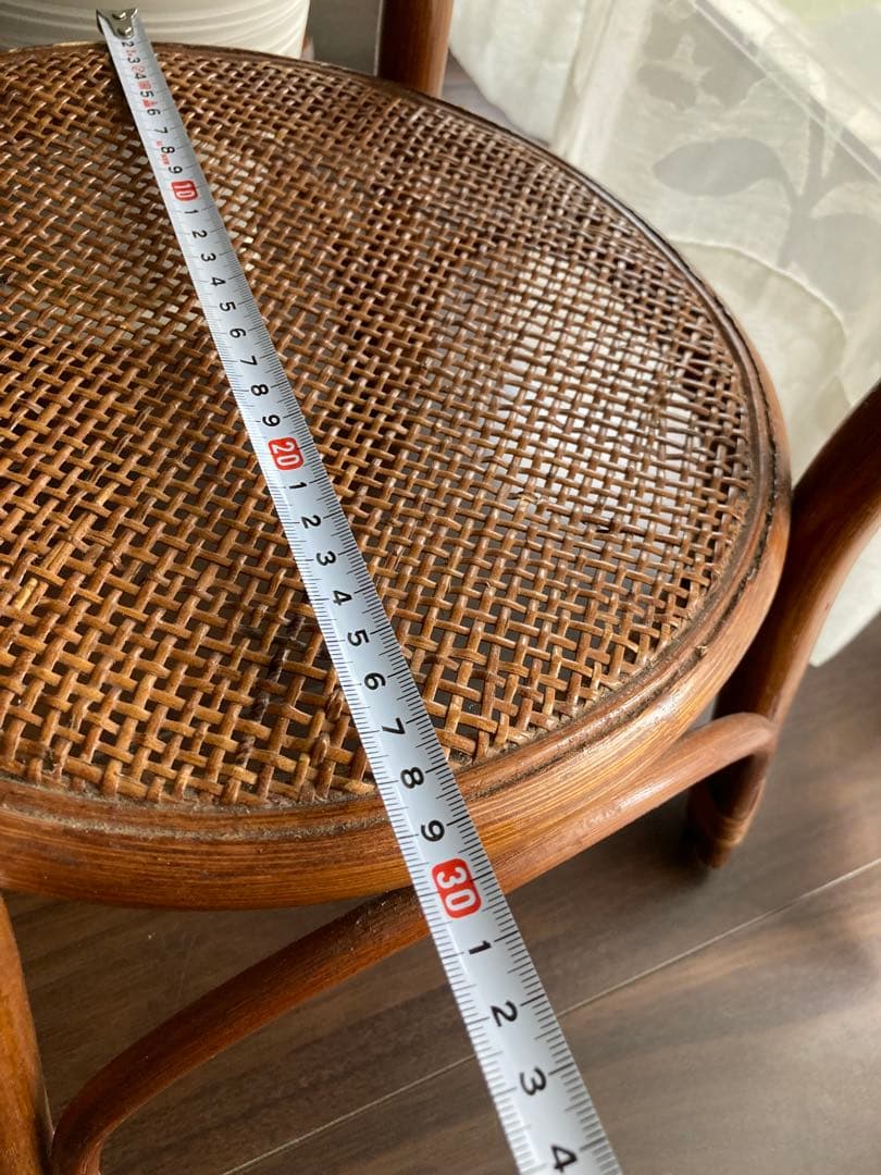 ラタン ガラス 円形サイドテーブル