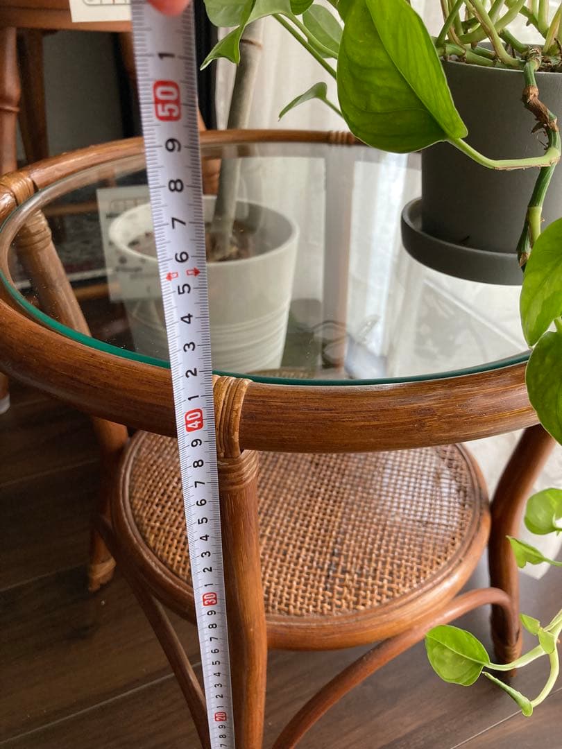 ラタン ガラス 円形サイドテーブル