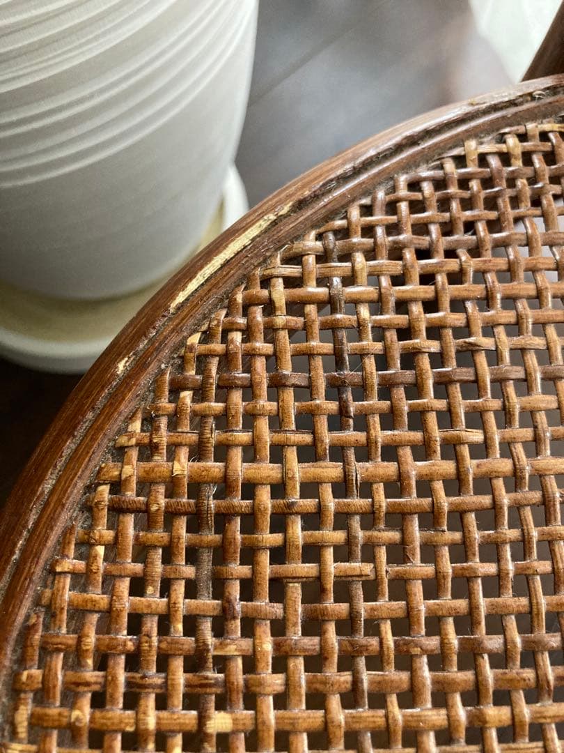 ラタン ガラス 円形サイドテーブル