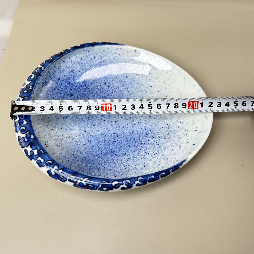 A059古染付 鰒盛付 淡幽造 五山窯 青白い陶器のボウル 木箱付き