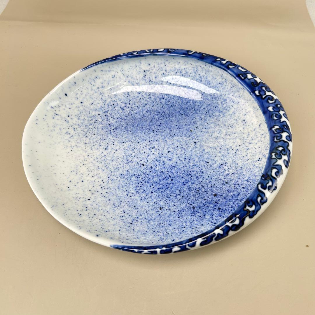 A059古染付 鰒盛付 淡幽造 五山窯 青白い陶器のボウル 木箱付き