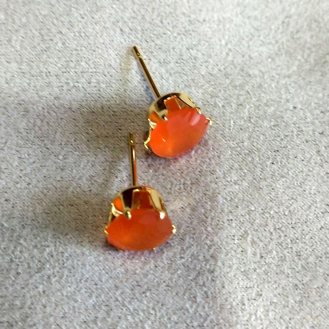 カーネリアン ラウンドファセットカット ビッグスタッドピアス 3.3CT