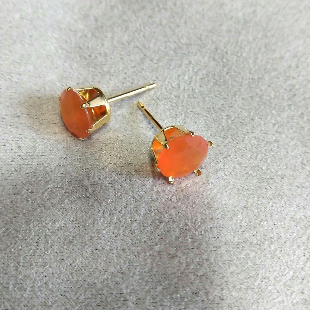 カーネリアン ラウンドファセットカット ビッグスタッドピアス 3.3CT