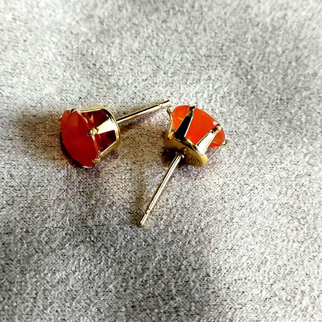 カーネリアン ラウンドファセットカット ビッグスタッドピアス 3.3CT