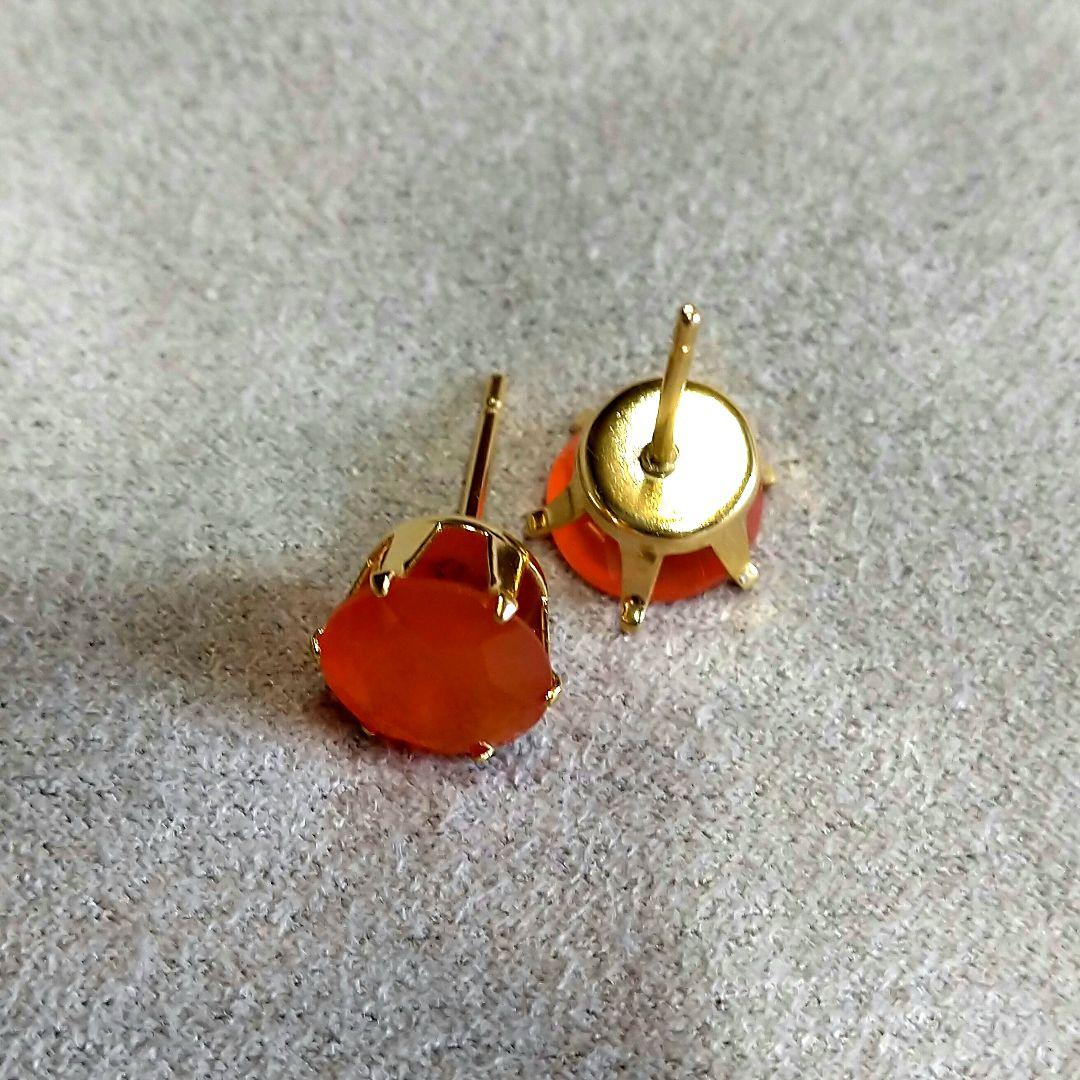 カーネリアン ラウンドファセットカット ビッグスタッドピアス 3.3CT