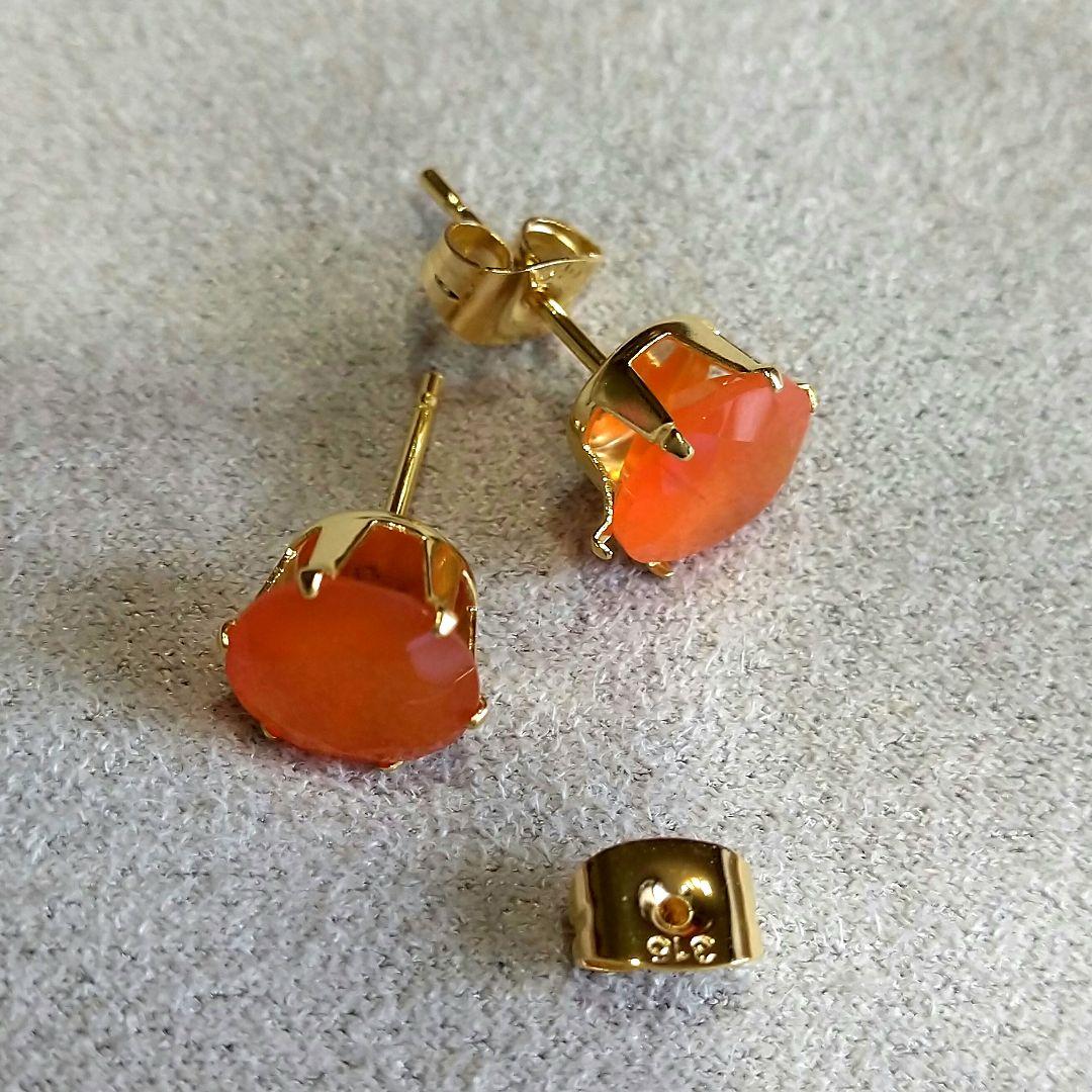 カーネリアン ラウンドファセットカット ビッグスタッドピアス 3.3CT