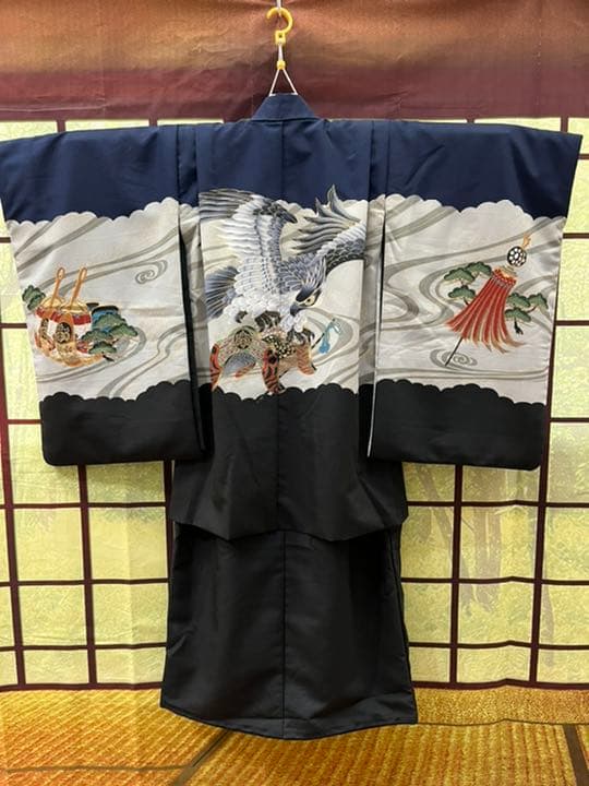 753   5歳羽織・着物セット　上品でカッコいい古典柄の羽織・着物