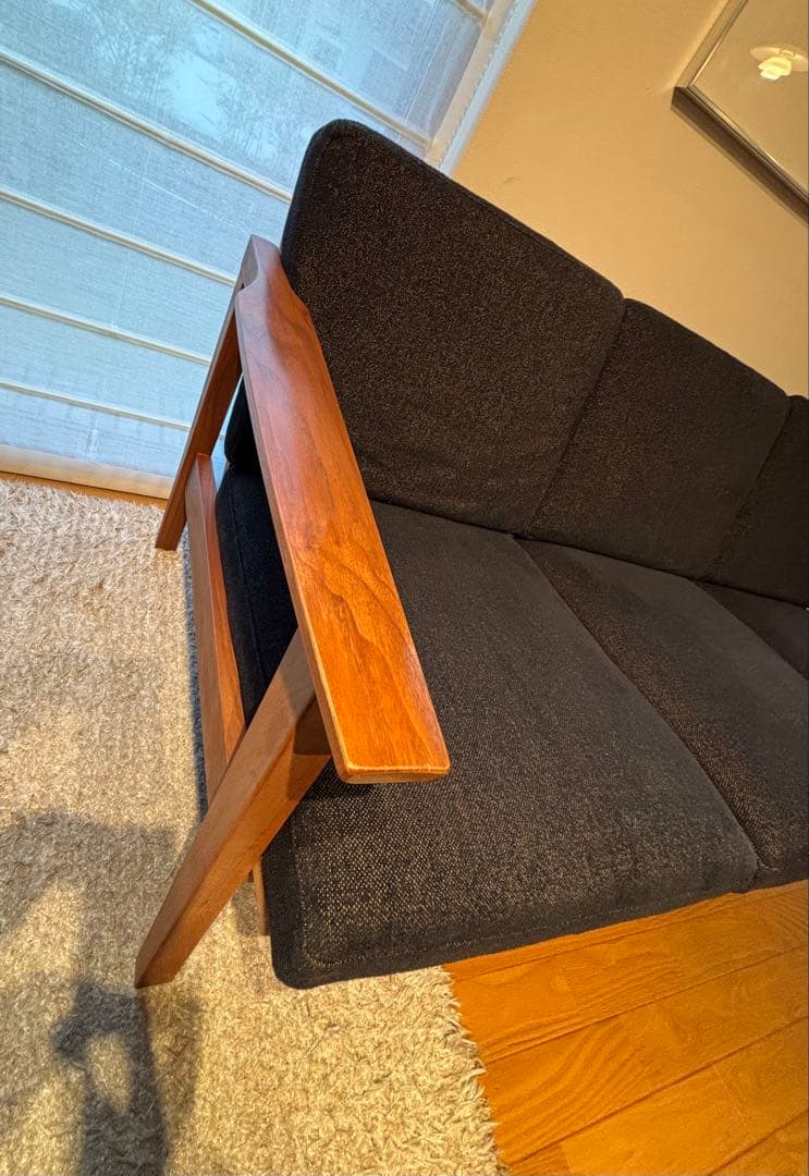 ナガノインテリア3Pソファ ウォールナット無垢材 美品