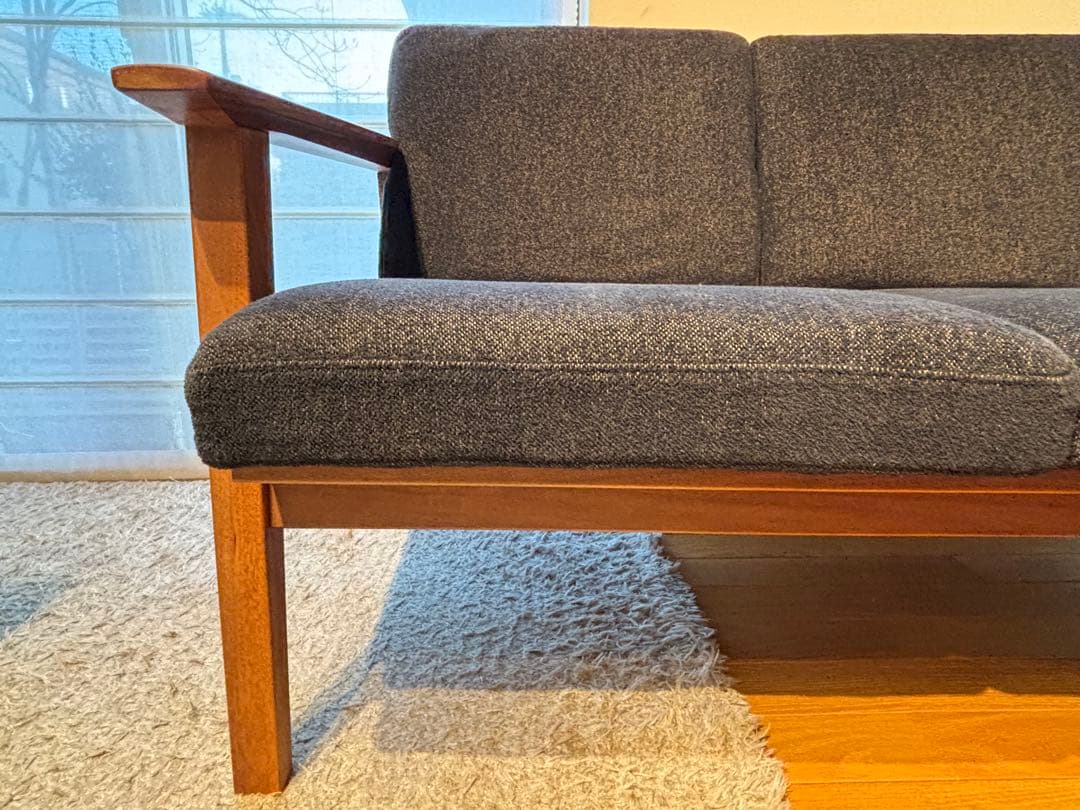 ナガノインテリア3Pソファ ウォールナット無垢材 美品