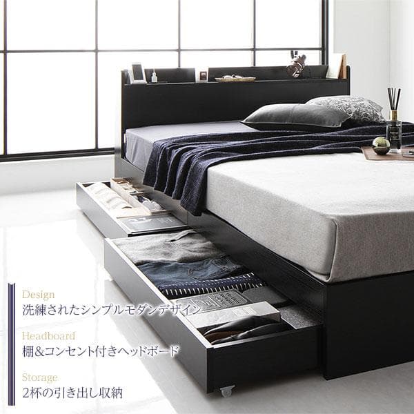 ベッド ブラック シングル ボンネルコイルマットレス付きds-2173645