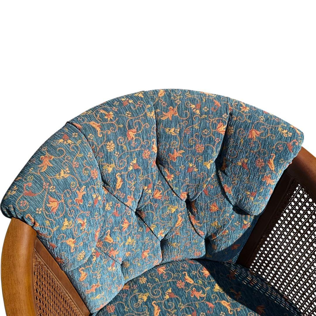 KZ032 【廃盤】三越ブルージュ　カントリーハウス　籐　1Pソファ　小花柄