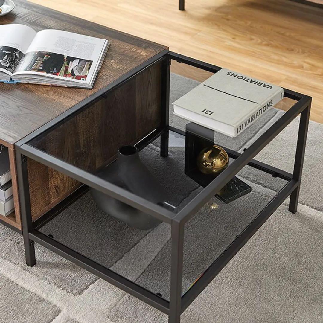 LOWYA ロウヤ 収納引き出し付きローテーブル 木目×ガラス 幅120cm