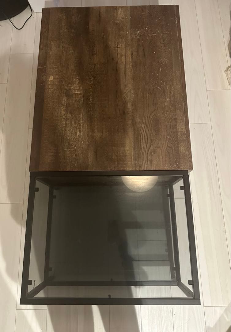 LOWYA ロウヤ 収納引き出し付きローテーブル 木目×ガラス 幅120cm