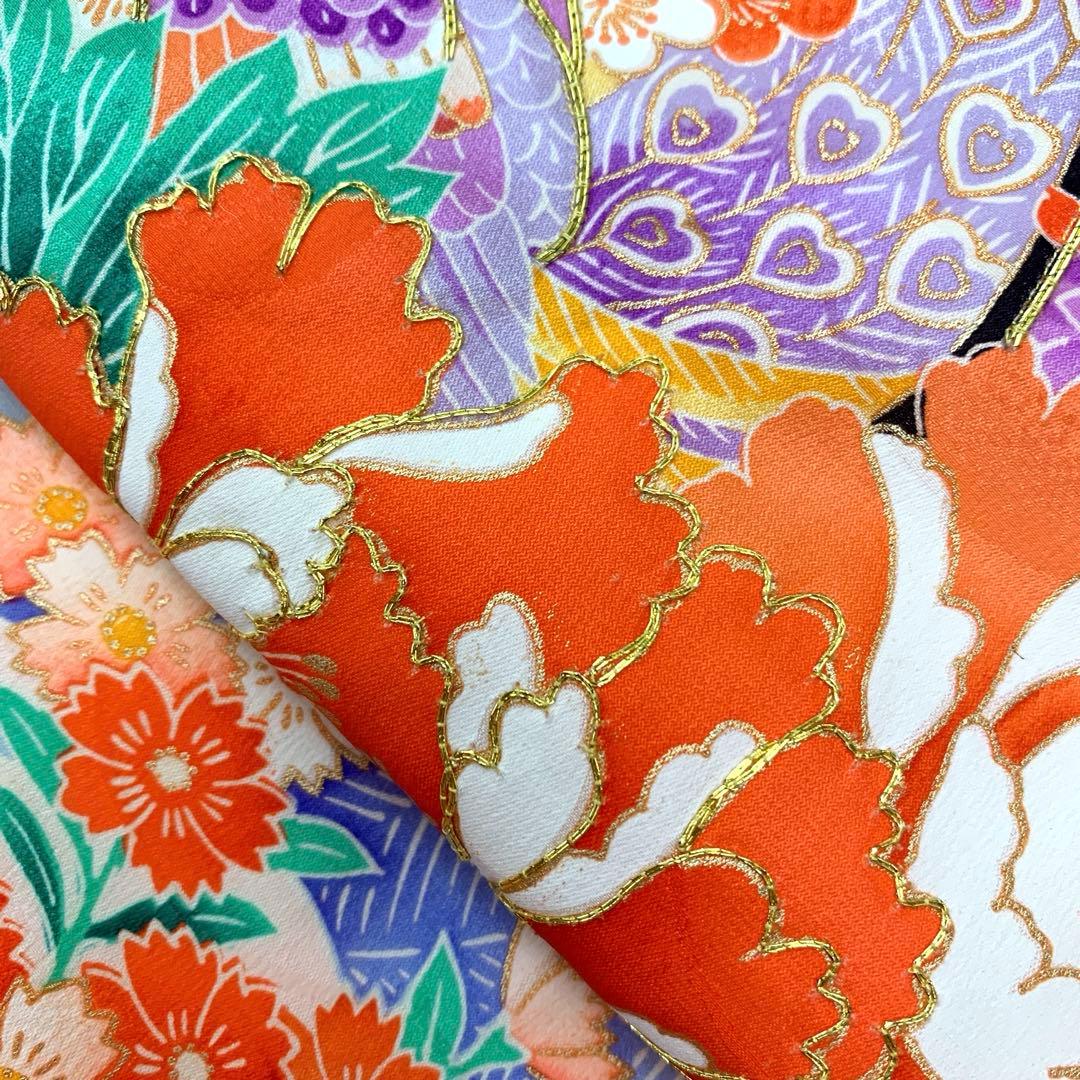 602agu23□七五三 三歳 女の子 着物＆被布＆長襦袢 金駒刺繍 鼓□美品