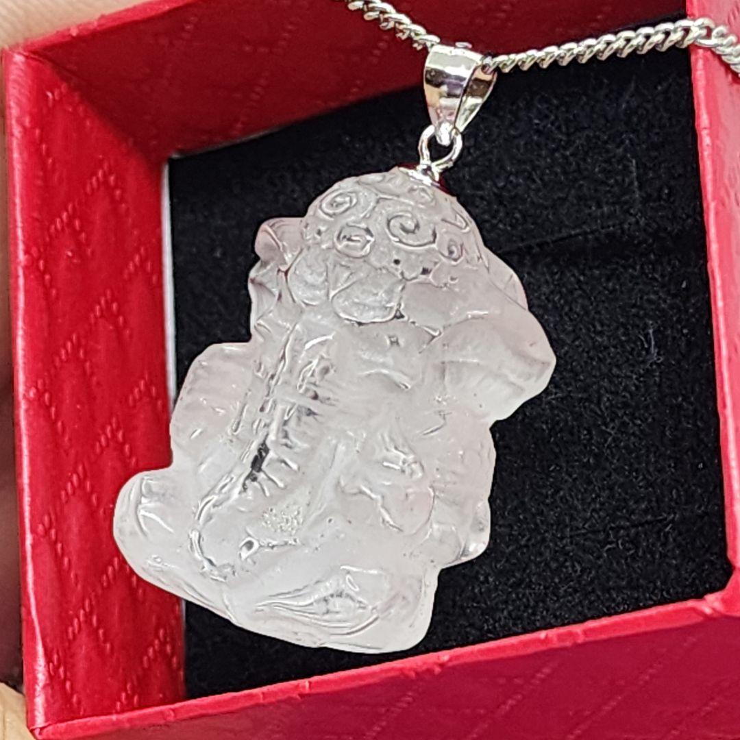 天然水晶製ガネーシャペンダント 幸運の象徴 透明感あふれる逸品