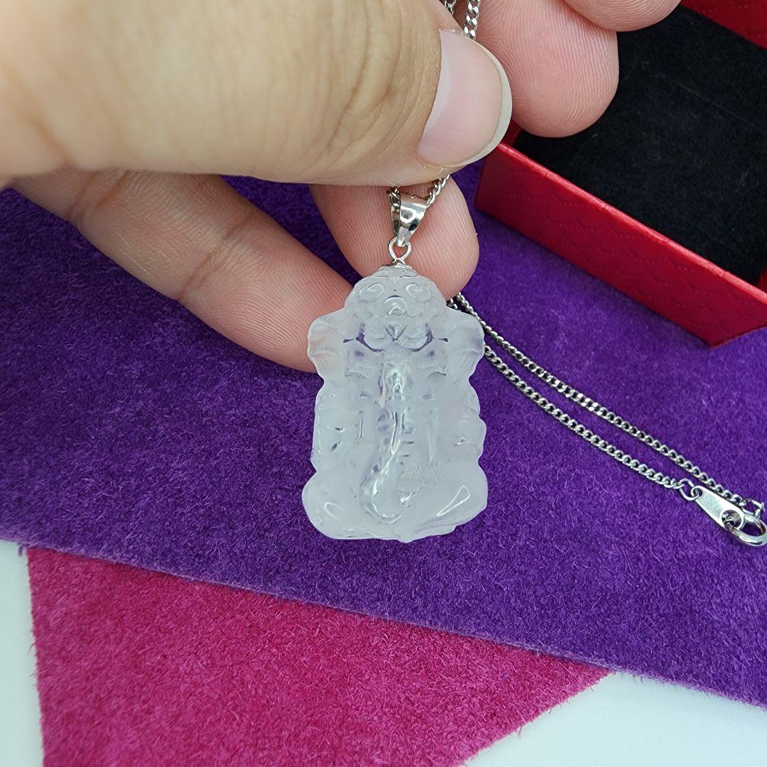 天然水晶製ガネーシャペンダント 幸運の象徴 透明感あふれる逸品